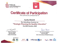 Strategic Planning for Quality Education organized by QEC of Indus University on 25th October 2022.